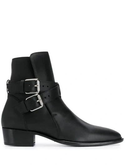 Amiri Double Buckle Ankle Boots In Black
