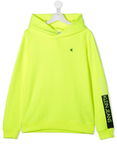 Calvin Klein Teen Embroidered Logo Hoodie In Yellow