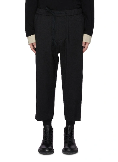 Ziggy Chen Drawstring Waist Wool Silk Crop Pants In Black