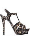 SAINT LAURENT BROWN LEOPARD PRINT TRIBUTE 105 SANDALS