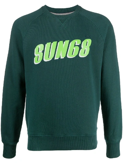 Sun 68 Logo Print Sweatshirt In Green