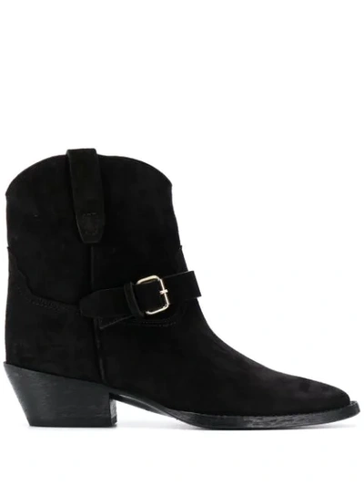 Saint Laurent West Buckled Boots In Black