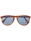 Persol Blue Tint Round Sunglasses In Brown
