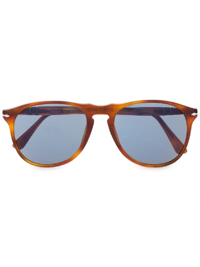 Persol Blue Tint Round Sunglasses In Brown