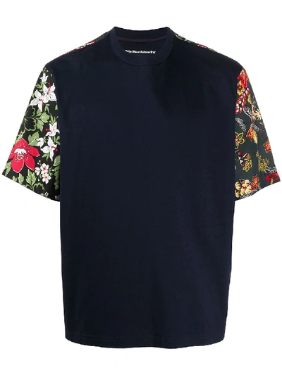 White Mountaineering Floral-print Panel T-shirt In Blue