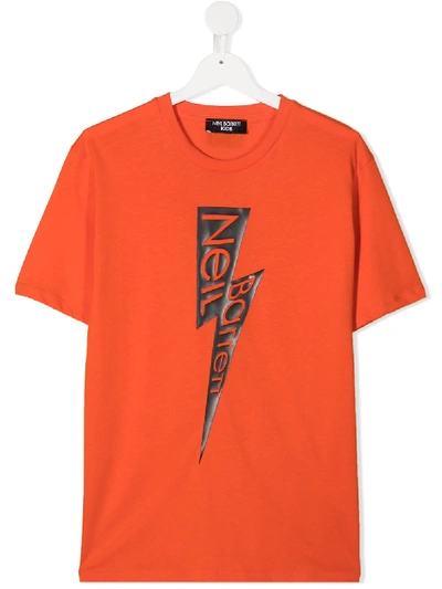 Neil Barrett Teen Logo Lightening Print T-shirt In Orange