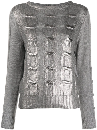 D-exterior Metallic Knit Jumper In Grey