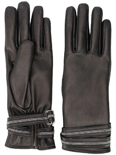 Fabiana Filippi Studded Strap Leather Gloves In Black