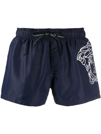 Versace Medusa Navy Shell Swim Shorts In Blue