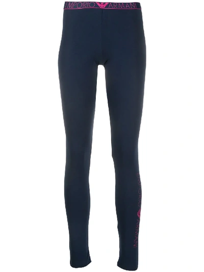 Emporio Armani Logo-waistband Leggings In Blue