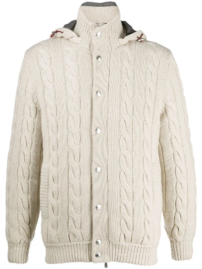 Brunello Cucinelli Hooded Cable Knit Sweater In Neutrals