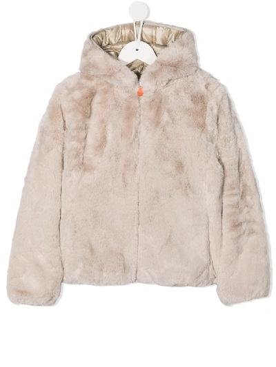 Save The Duck Kids' Furyy Faux-fur Reversible Jacket In Beige