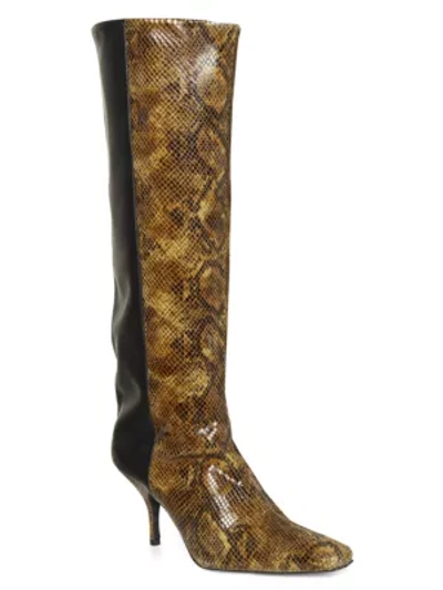 Gestuz Ciana Python Embossed Leather Boots In Brown
