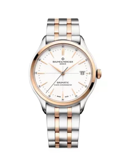 Baume & Mercier Women's Clifton Baumatic Stainless Steel & Rose Gold Capped Bracelet Chronometer Watch In White/multi