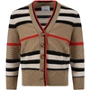 BURBERRY BEIGE CARDIGAN FOR KIDS WITH ICONIC STRIPES,11500465