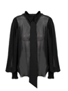 BALMAIN PUSSY BOW GEORGETTE BLOUSE,UF12680S053 0PA NOIR