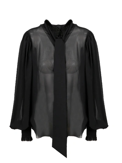 Balmain Pussy Bow Georgette Blouse In Black