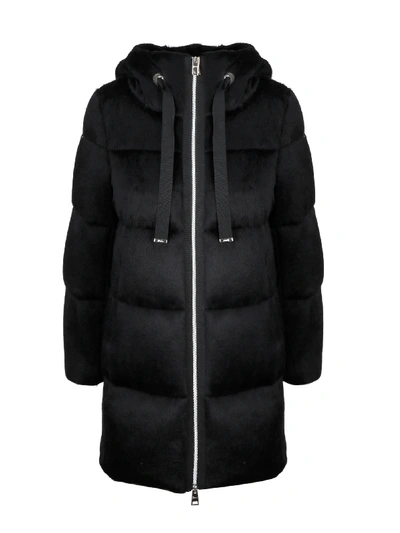 Herno Fur Hoodie Coat In Black