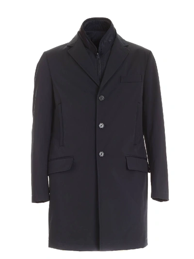 Fay Coat With Zip Black Polyester Man