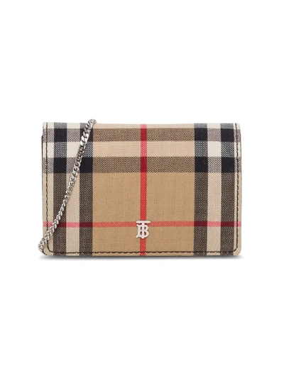 Burberry Vintage Check Card Holder With Shoulder Strap In Archive Beige