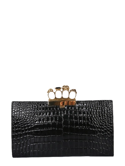 Alexander Mcqueen Skull Four-ring Flat Pouch In Nero