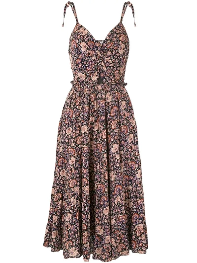 Ulla Johnson Kali Knotted Cutout Floral-print Cotton-blend Midi Dress In Plum