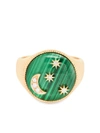 COLETTE 18KT YELLOW GOLD AND MALACHITE GALAXIA DIAMOND MOON AND STAR SIGNET RING