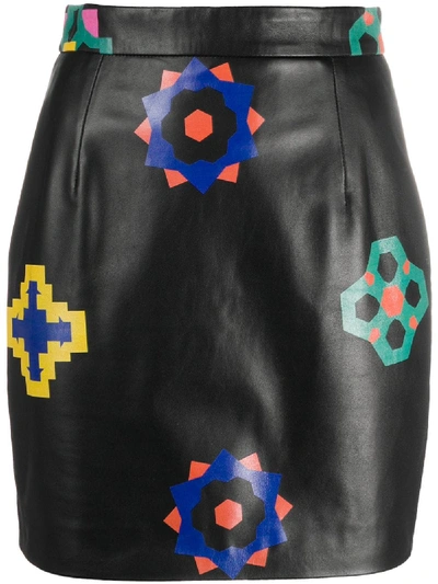 Kirin Printed High-rise Leather Miniskirt In Black