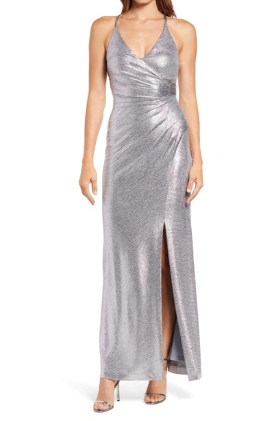 Eliza J Sleeveless Metallic Gown In Silver