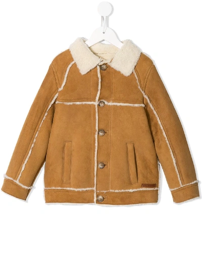 Dolce & Gabbana Kids' Single-breasted Jacket In Cognac-colored Merino Shearling In Brown
