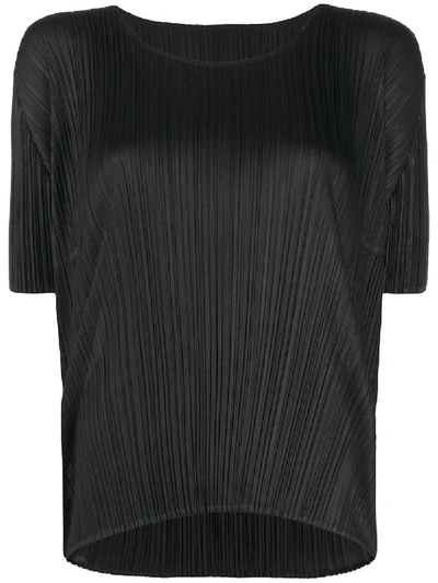 Issey Miyake Round-neck Technical-pleated Top In Black