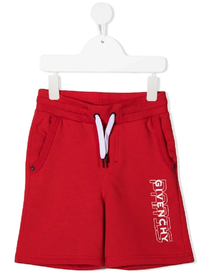 Givenchy Kids' Logo抽绳系带短裤 In Red