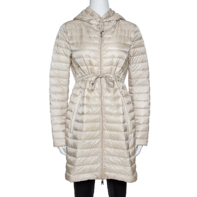 Pre-owned Moncler Beige Down Quilted Light Weight Hooded Barbel Coat S