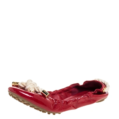 Pre-owned Tory Burch Red Patent Leather Scrunch Ballet Flats Size 38.5