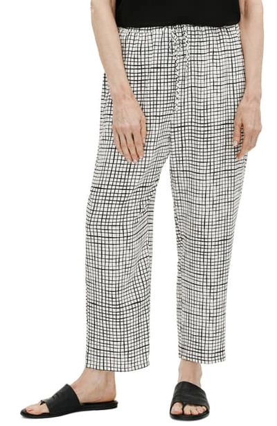 Eileen Fisher Checked Slouchy Cropped Pant In Bone/black