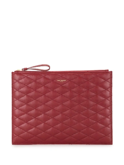 Saint Laurent Diamond Quilted Clutch Bag In Red
