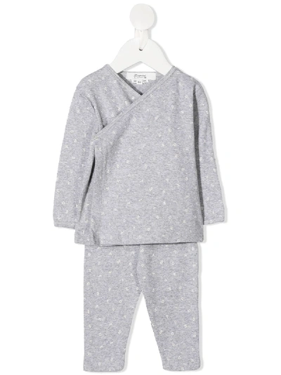 Bonpoint Babies' Graphic-print V-neck Tracksuit In Grey