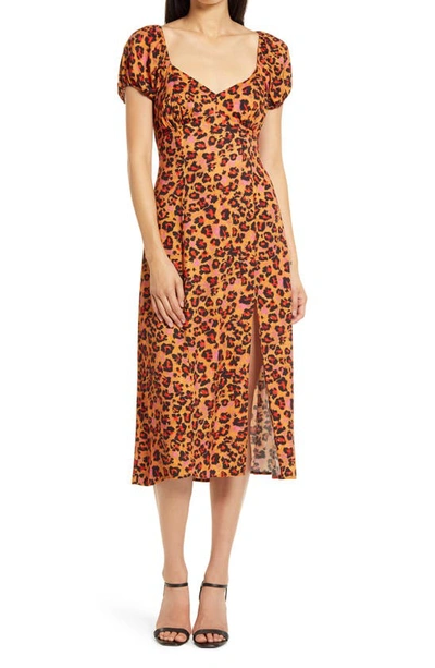French Connection Ameli Leopard Puff Sleeve Dress In Rose Desert Multi