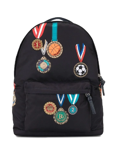 Dolce & Gabbana Kids' Nylon Backpack With Medal Print In Blue