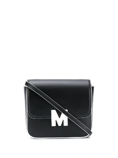 Msgm Logo Plaque Flap Shoulder Bag In Black