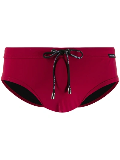 Dolce & Gabbana Swim Briefs With High-cut Leg In Red