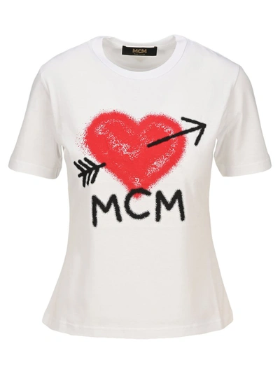 Mcm Heart Logo T-shirt In White