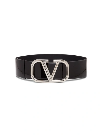 Valentino Garavani Vlogo Leather Belt In Black