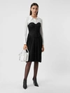 BURBERRY Pleated Two-tone Jersey Corset Dress