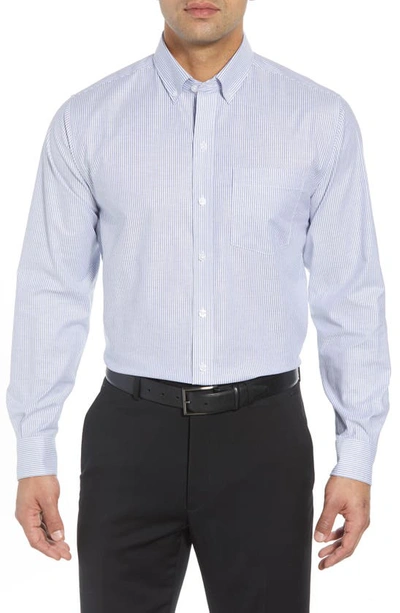 Cutter & Buck Classic Fit Stripe Stretch Oxford Shirt In French Blue