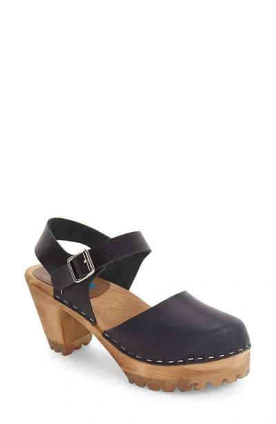Mia Abba Womens Leather Ankle Strap Clogs In Navy