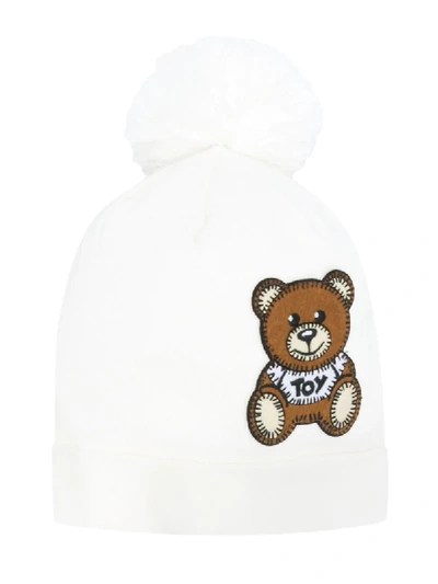 Moschino Kids' Teddy Bear Embroidered Beanie In White