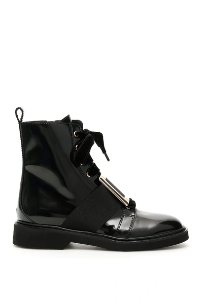 Roger Vivier 30mm Viv Rangers Brushed Leather Boots In Black