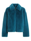 TWINSET FAUX LEATHER SHORT COAT IN BLU COLOR