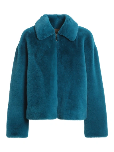 Twinset Faux Leather Short Coat In Blu Colour In Blue